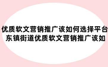 优质软文营销推广该如何选择平台 东镇街道优质软文营销推广该如何选择平台